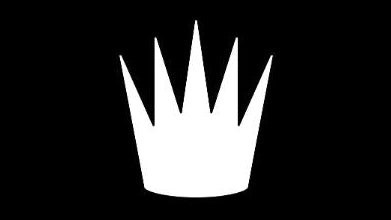 White crown symbol on a black background